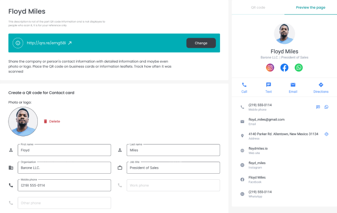 Contact Card With Dynamic QR code - ScanMeFindMe